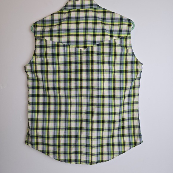 Cowgirl Shirt Womens Sz Medium Sleeveless Plaid Pearl Snap Western Purple Rodeo - Picture 2 of 9